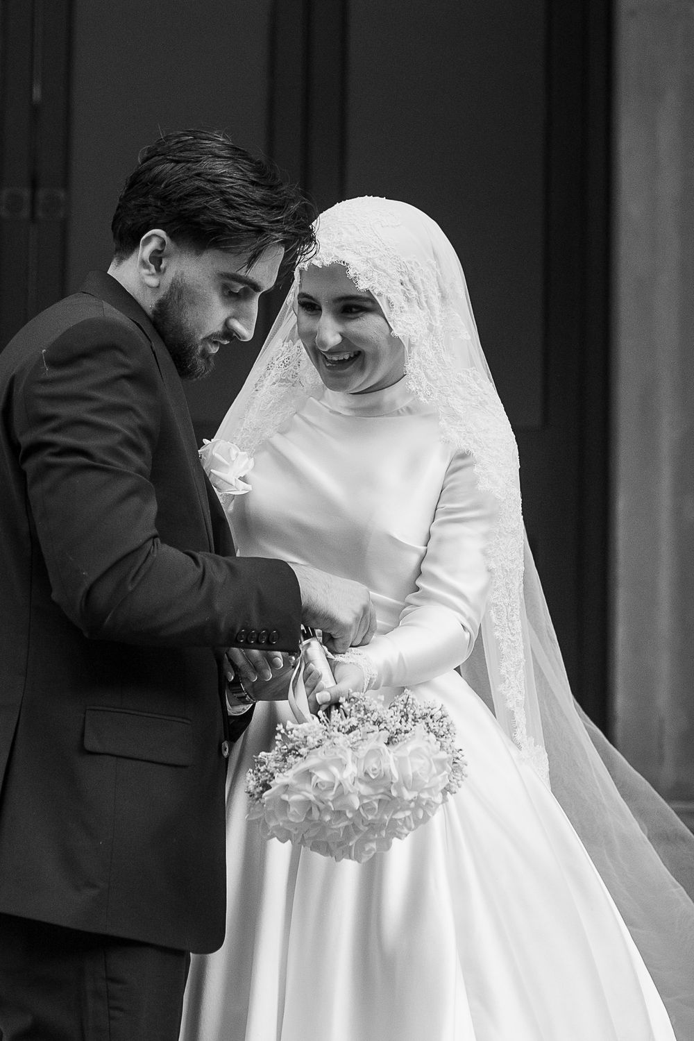 Creative and Natural candid portrait of newlyweds  and smiling after their wedding ceremony in Sydney, muslim wedding