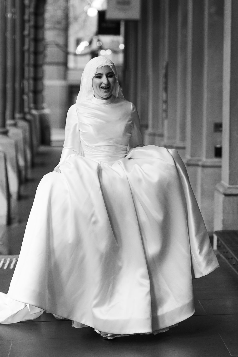 Creative and Natural candid portrait of newlyweds  and smiling after their wedding ceremony in Sydney, Muslim female wedding