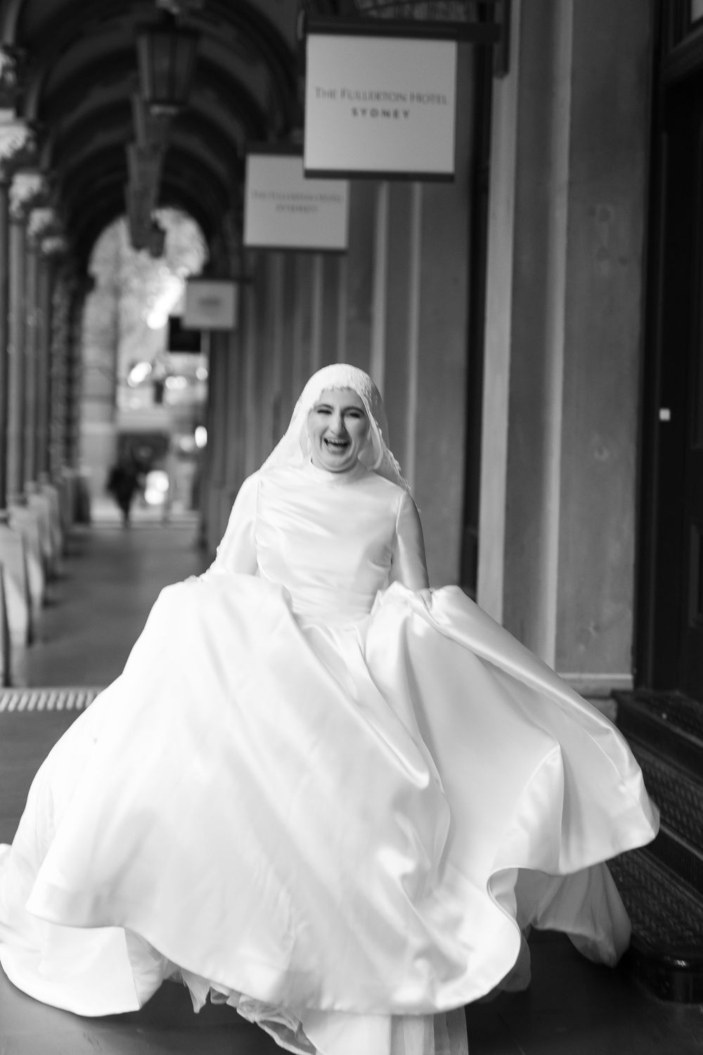Creative and Natural candid portrait of newlyweds  and smiling after their wedding ceremony in Sydney, Muslim female wedding