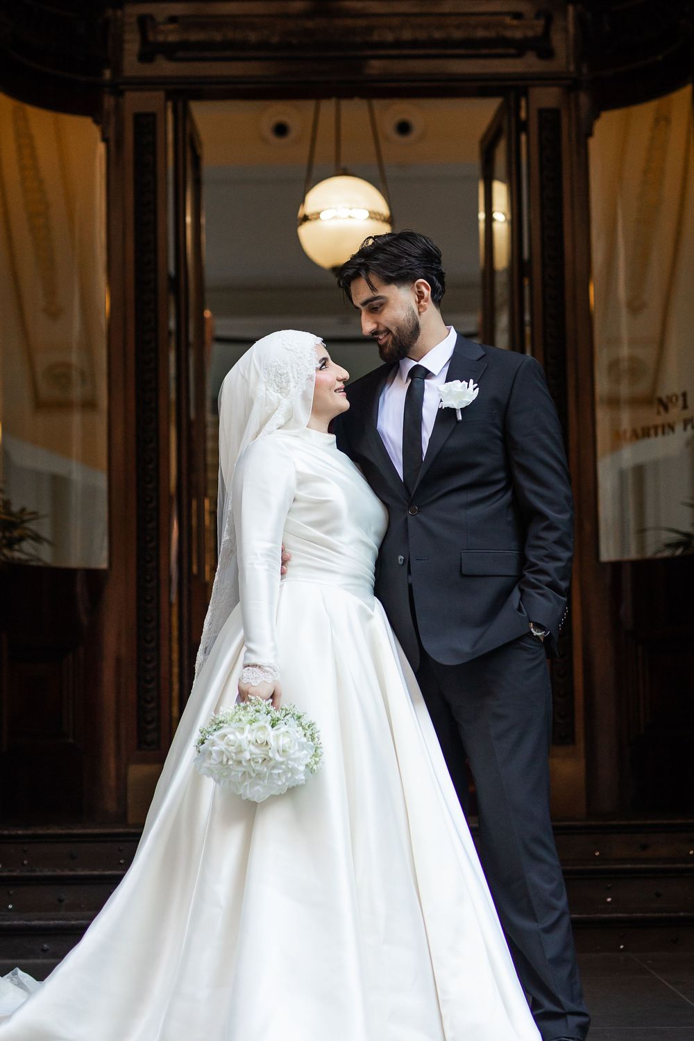 Creative and Natural candid portrait of newlyweds  and smiling after their wedding ceremony in Sydney, Muslim female wedding