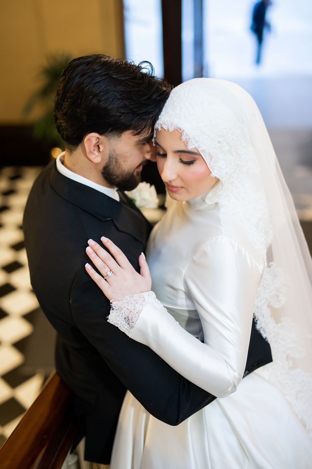 Creative and Natural candid portrait of newlyweds  and smiling after their wedding ceremony in Sydney, Muslim female wedding