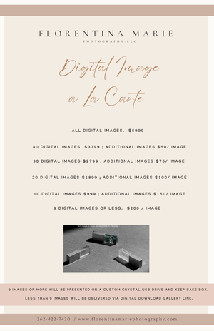Digital image pricing menu for photography services with USB drive delivery options.