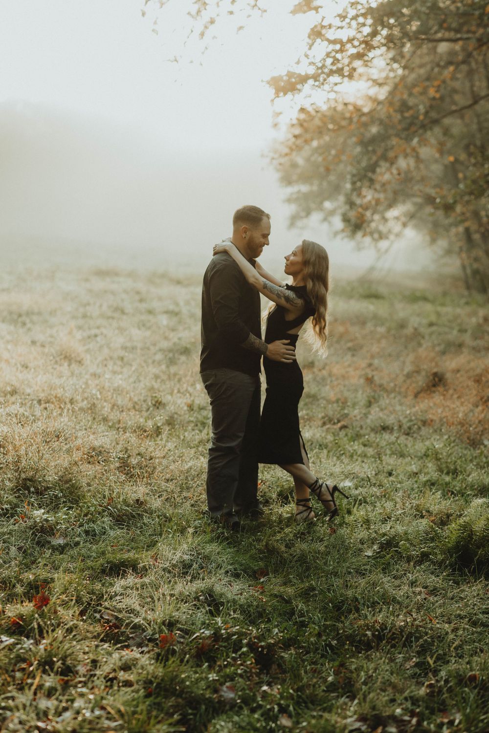 yellow creek spill way, indiana pa photographer, moody fall foggy engagement, engaged, pittsburgh photographer