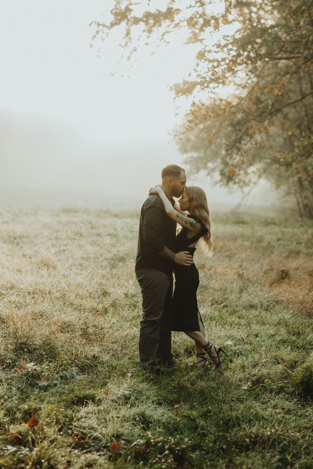 yellow creek spill way, indiana pa photographer, moody fall foggy engagement, engaged, pittsburgh photographer