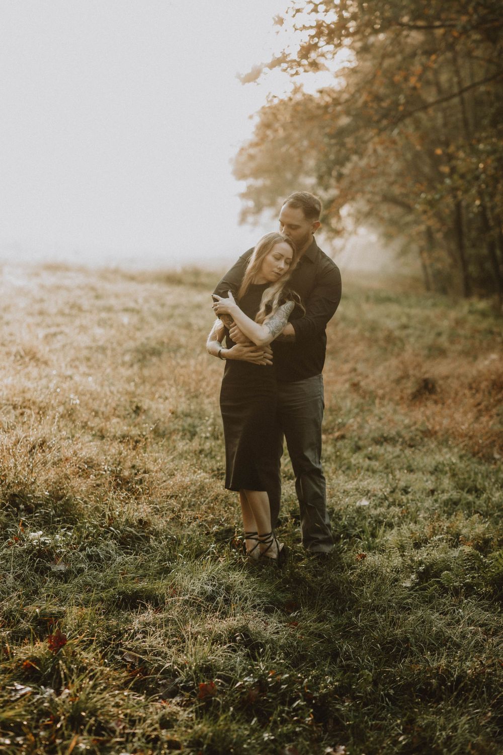 yellow creek spill way, indiana pa photographer, moody fall foggy engagement, engaged, pittsburgh photographer