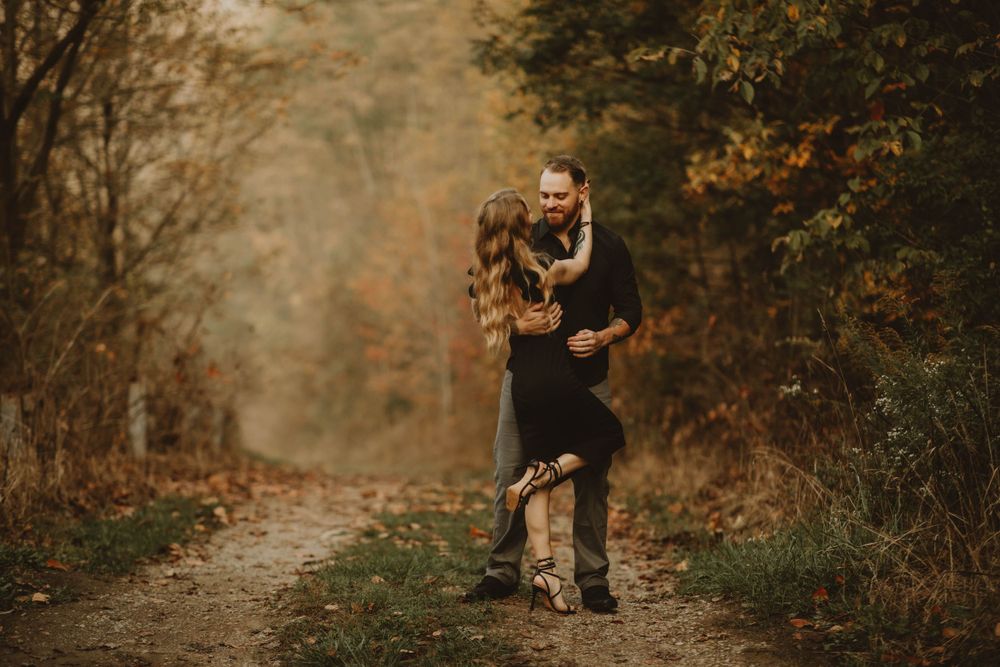 yellow creek spill way, indiana pa photographer, moody fall foggy engagement, engaged, pittsburgh photographer