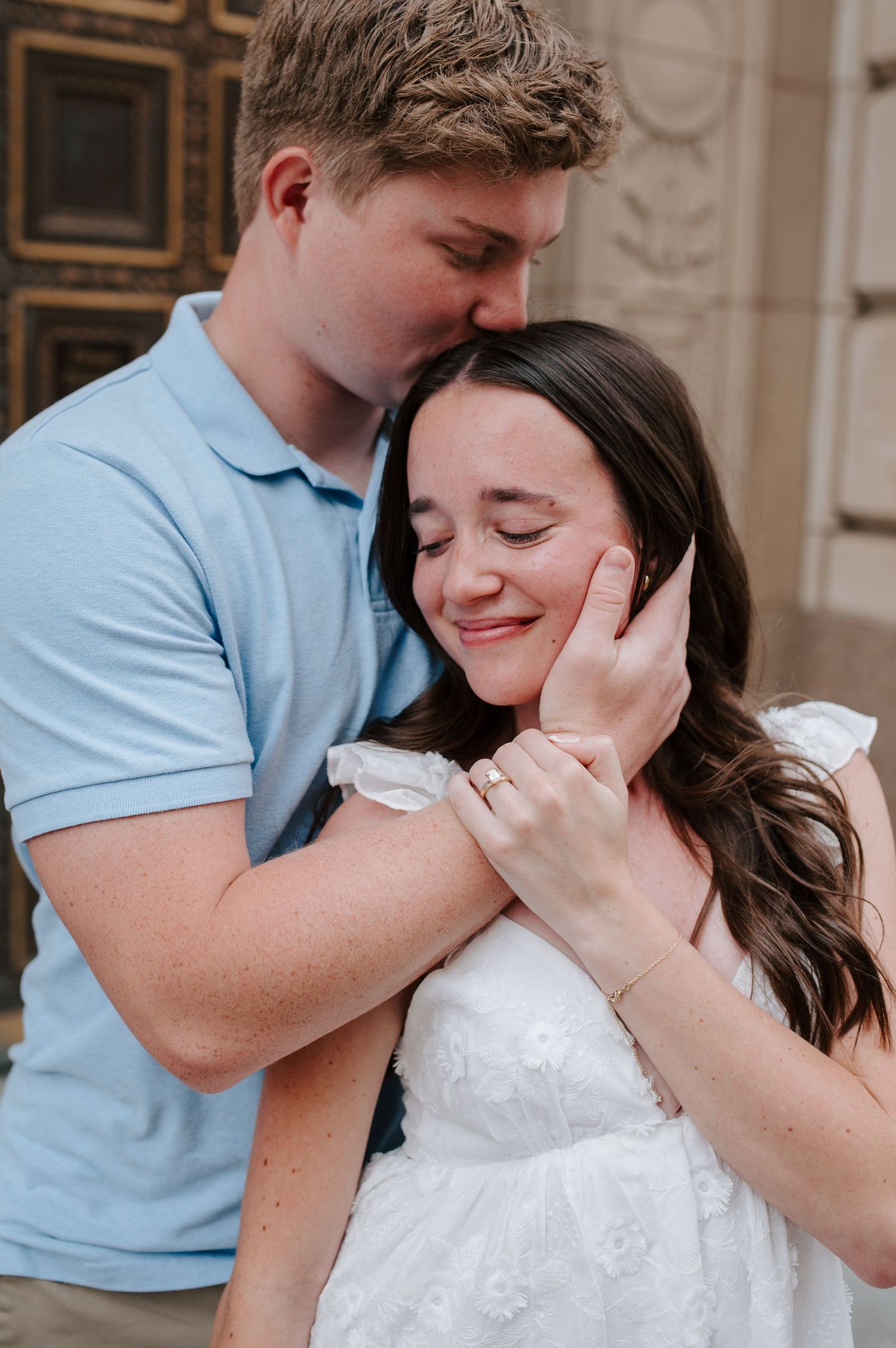 Downtown Wichita, KS engagement session by photographer Jessica Nadine Photography.  Classic architecture buildings city vibe national bank