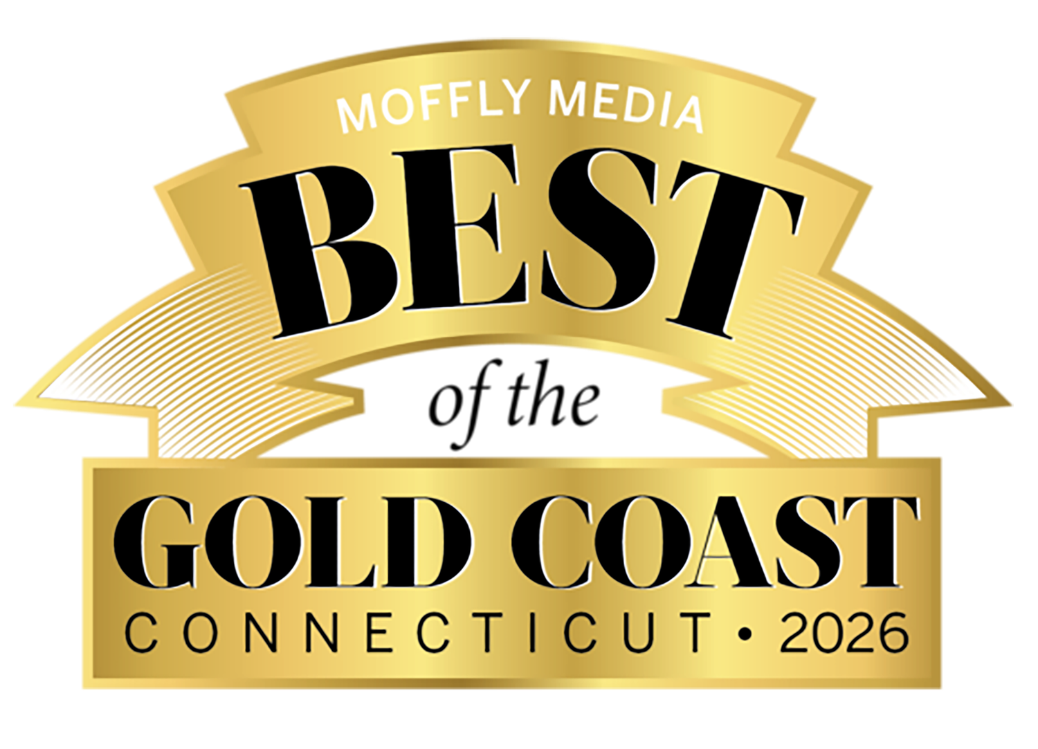 Moffly Media Best of the Gold Coast Connecticut 2026 award badge in gold and black.