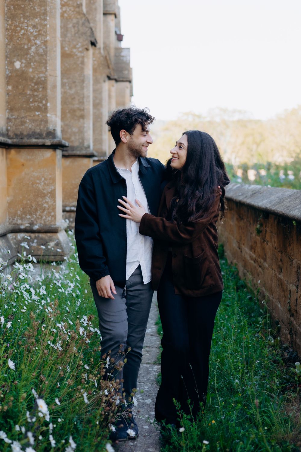 Golden hour engagement photos in Broadway village.