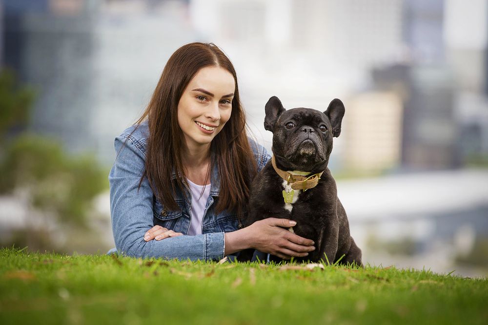Sarah Lewis and dog Oliver photographed near Perth CBD