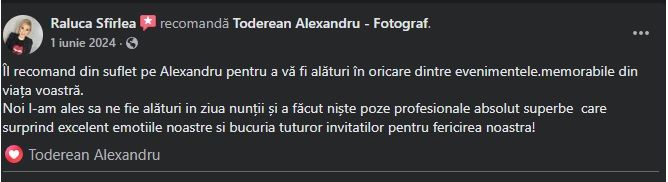 Social media post showing profile picture and Romanian text comment.