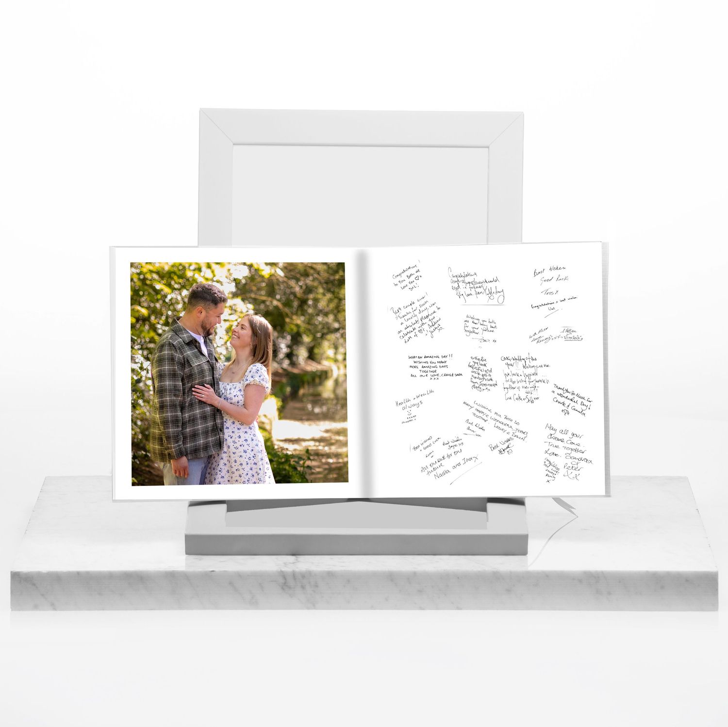 signature book for wedding guests with a photo of the couple on each page for sale by Stuart Morris Photography