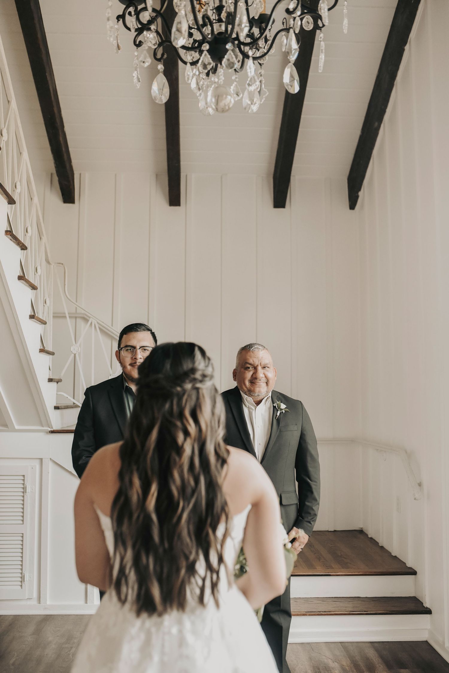 Emotional father daughter first look moment before ceremony at Firefly Gardens