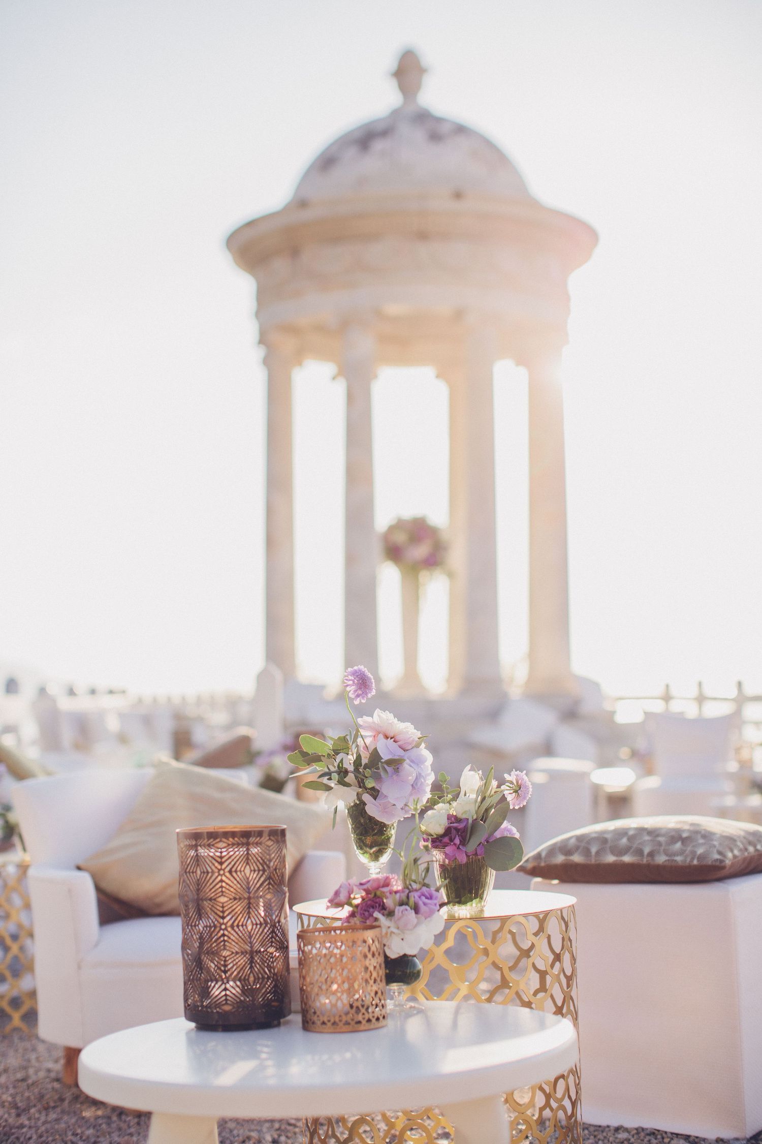 Wedding decor and lounge setup at Son Marroig overlooking the Mediterranean in Mallorca