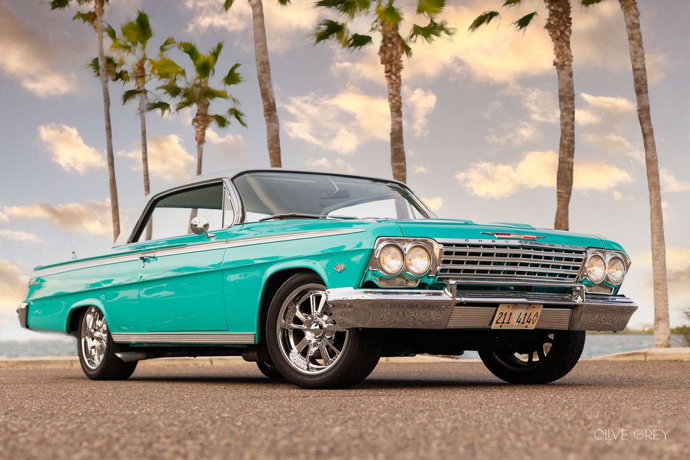 Classic blue 1962 Chevy Impala Sarasota Car Photographer Artwork for Office Automotive  Car Wall Art Sports Car Photography Lakewood Ranch