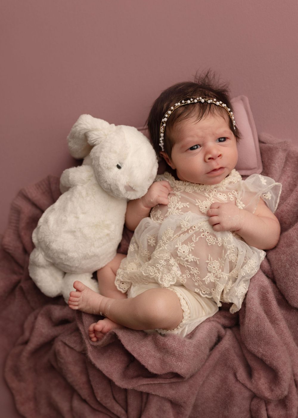 Newborn photography session, baby girl asleep on a blanket. Elizabeth Lang Photography Cloverdale Surrey Vancouver.