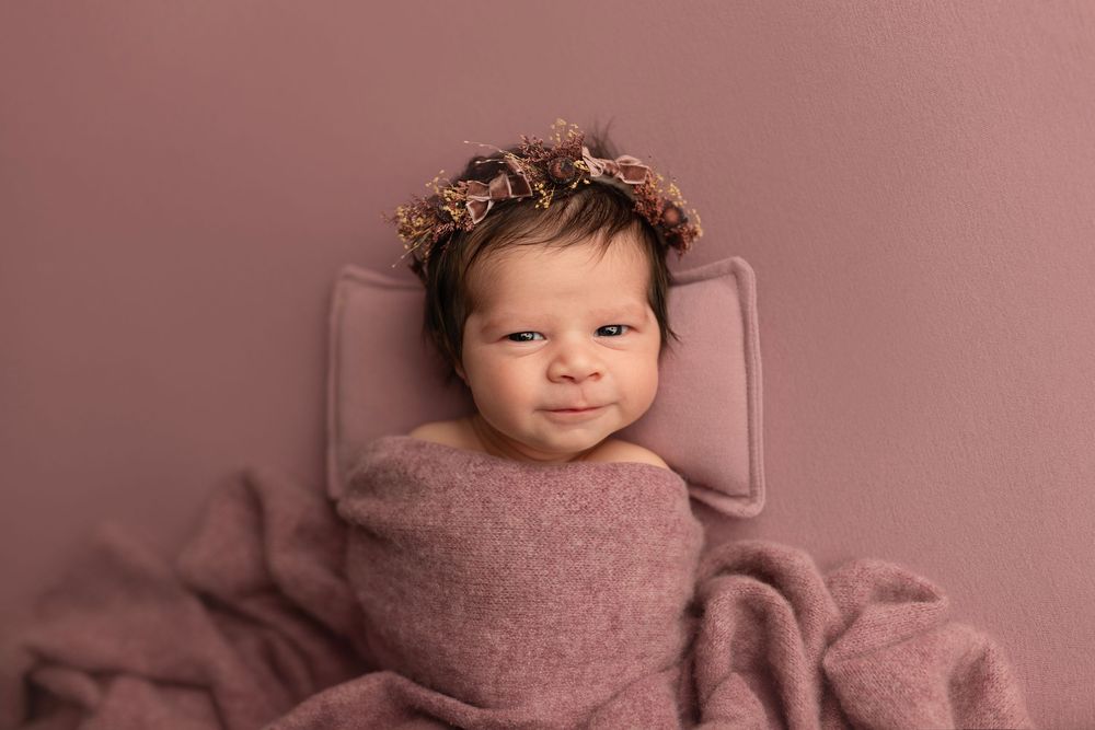 Newborn photography session, baby girl asleep on a blanket. Elizabeth Lang Photography Cloverdale Surrey Vancouver.
