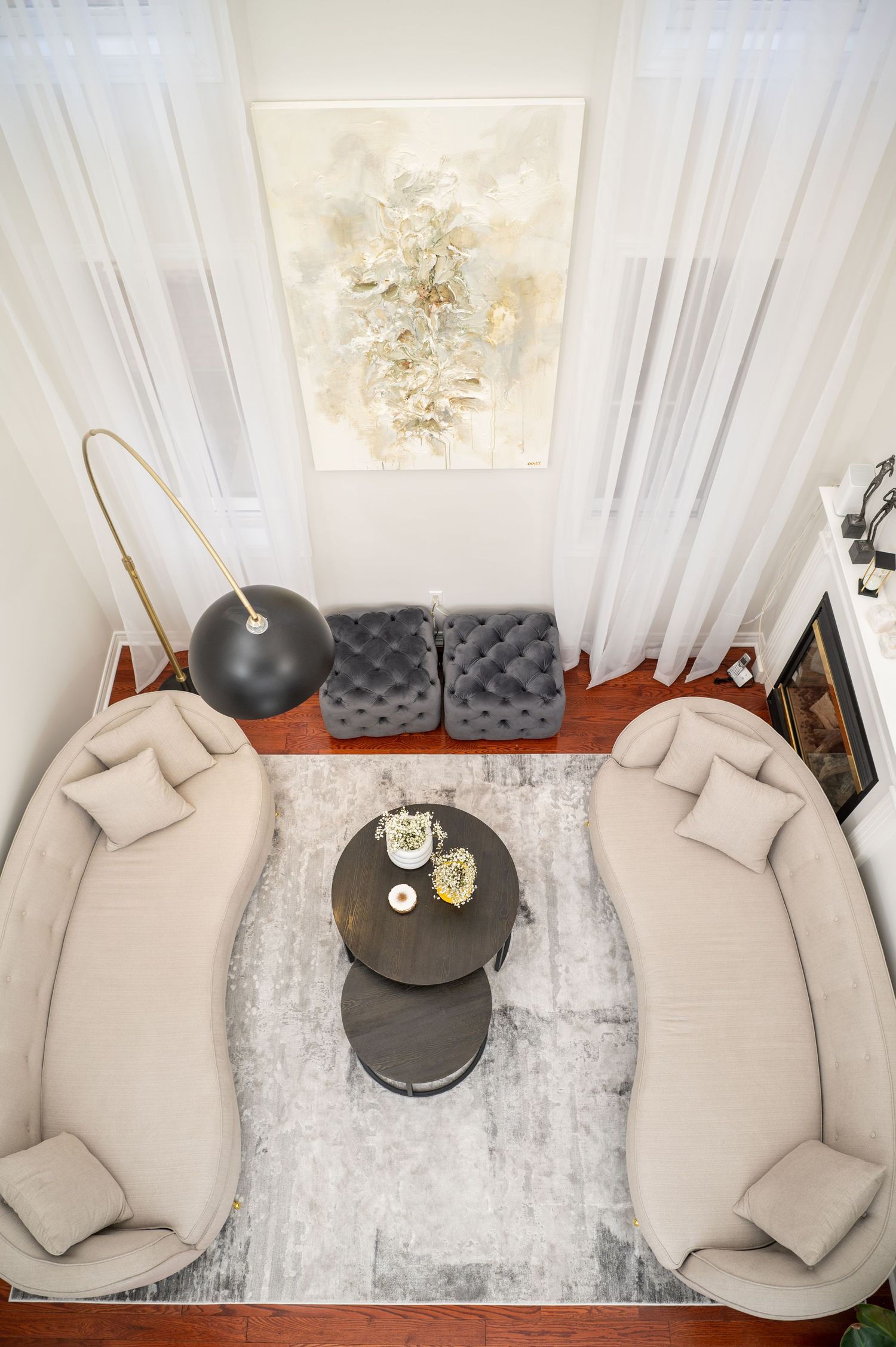 Bird's eye view real estate photo of a modern living space in Toronto.