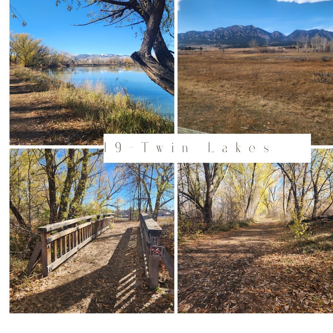 A scenic walking trail along a lake with fall trees and mountain views in Twin Lakes, showing multiple seasonal angles.