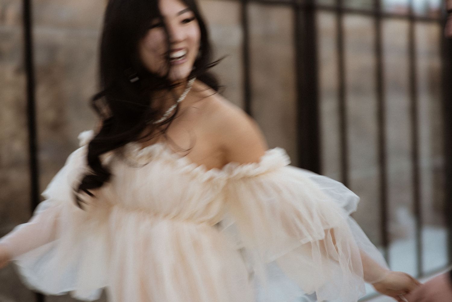 Bride running movement photo
