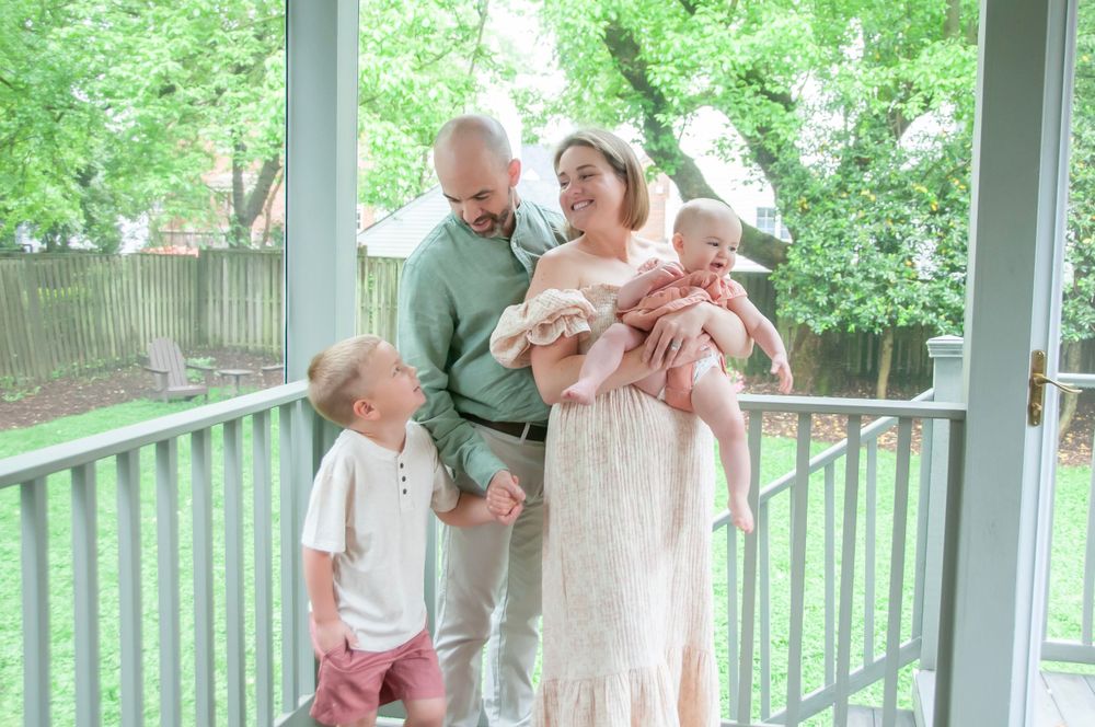 at home photo with family of four