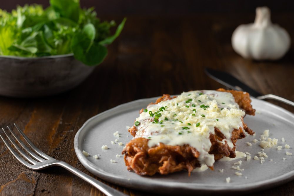 Mátrai Borzaska - Crispy Potato Breaded Pork Chops Recipe - Photo by © Reka Csulak