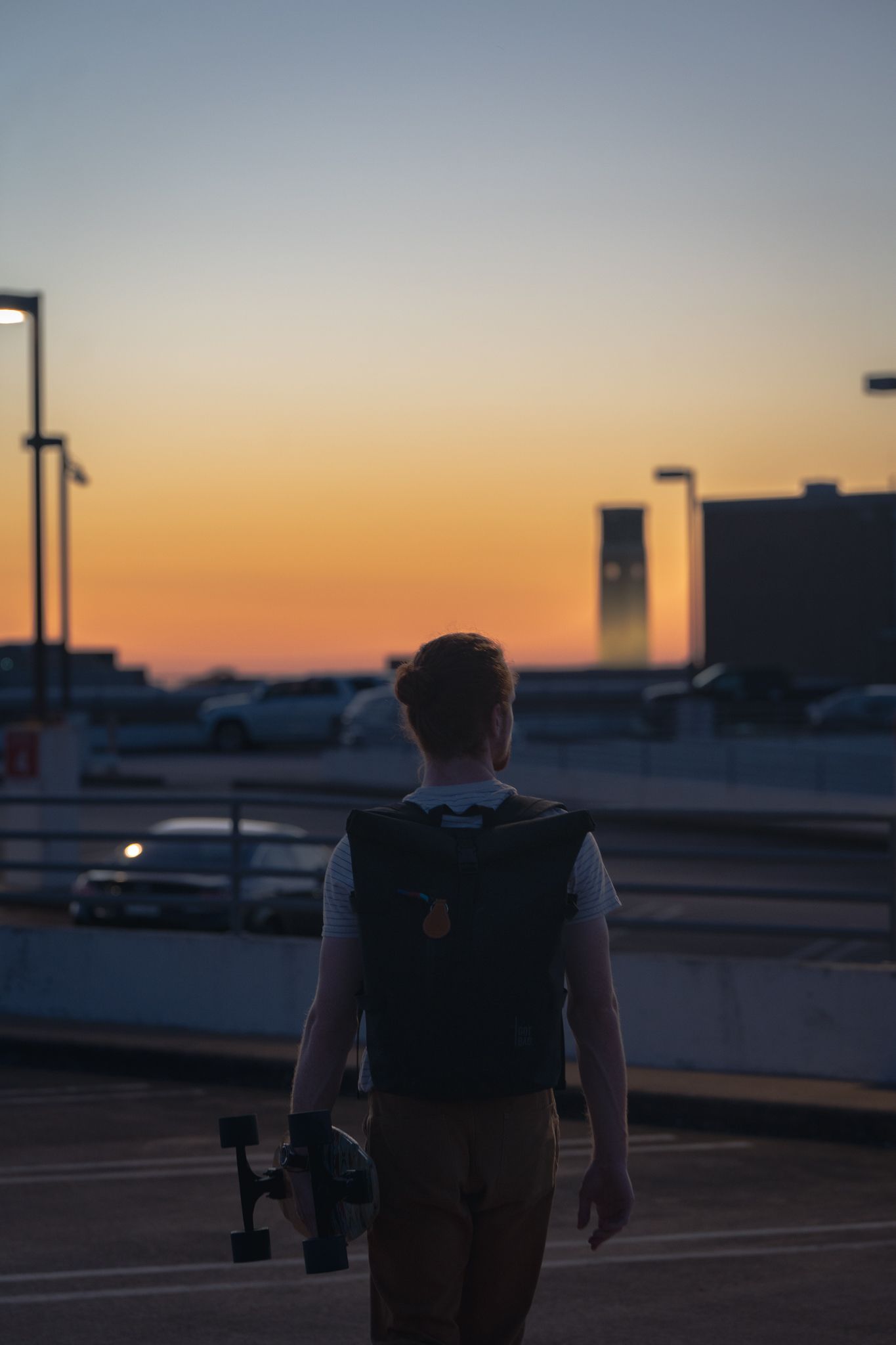 Backpack-Night-Sunset-board-Texas A&M-Bell tower