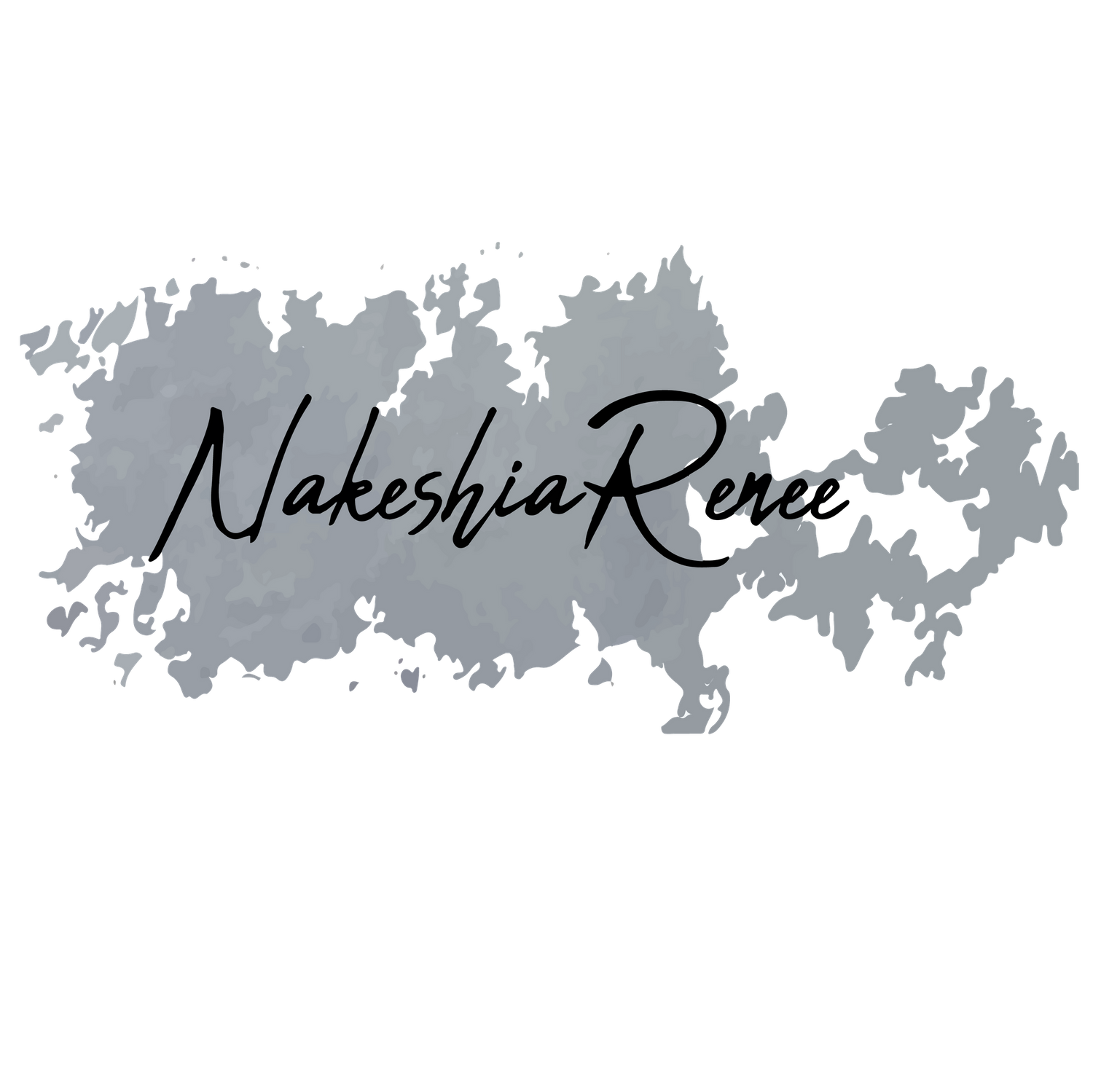 Gray and black artistic logo design with handwritten text style against black background.