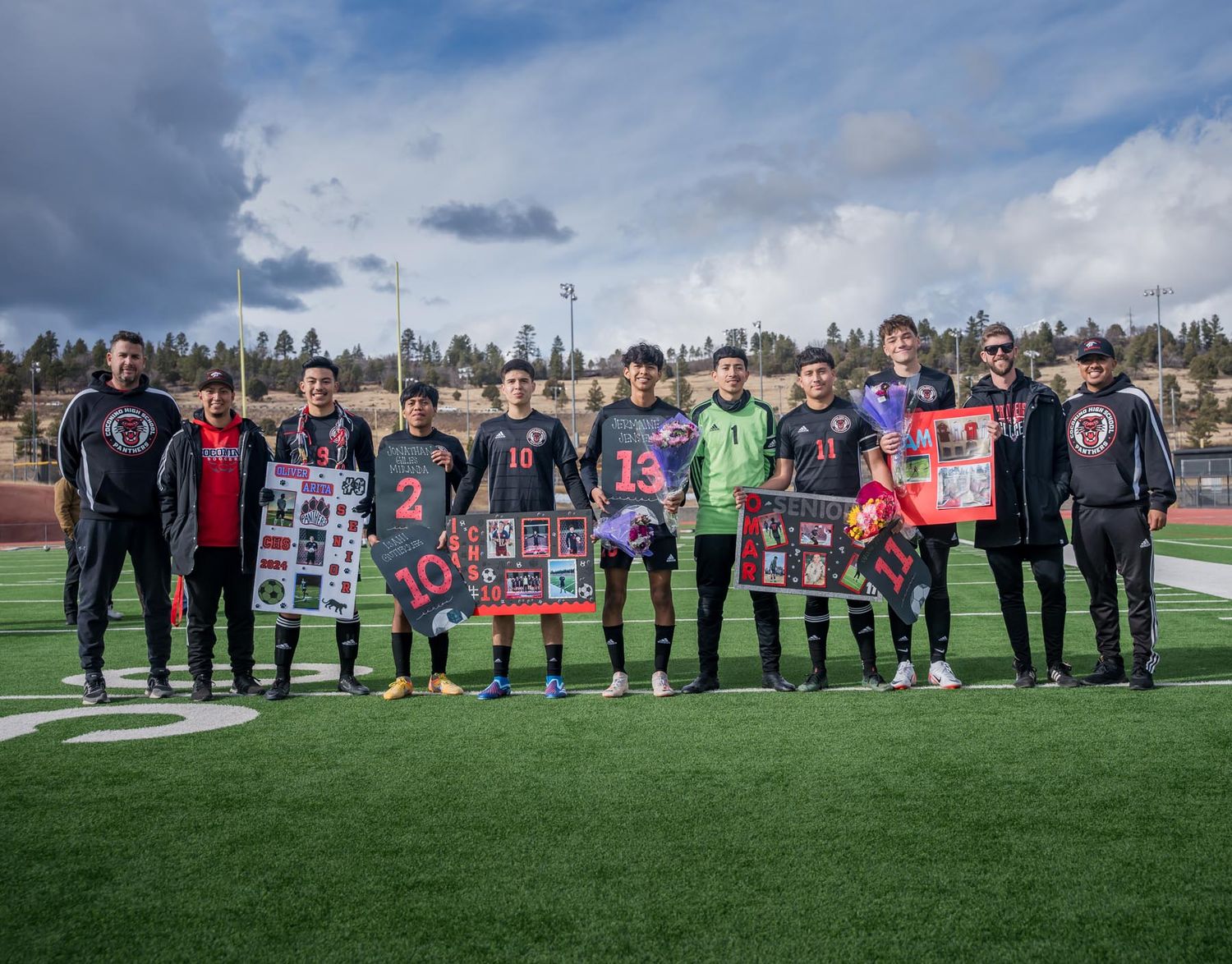 CHS boys soccer team seniors pose for Sean Openshaw Photography during senior night - 2024.