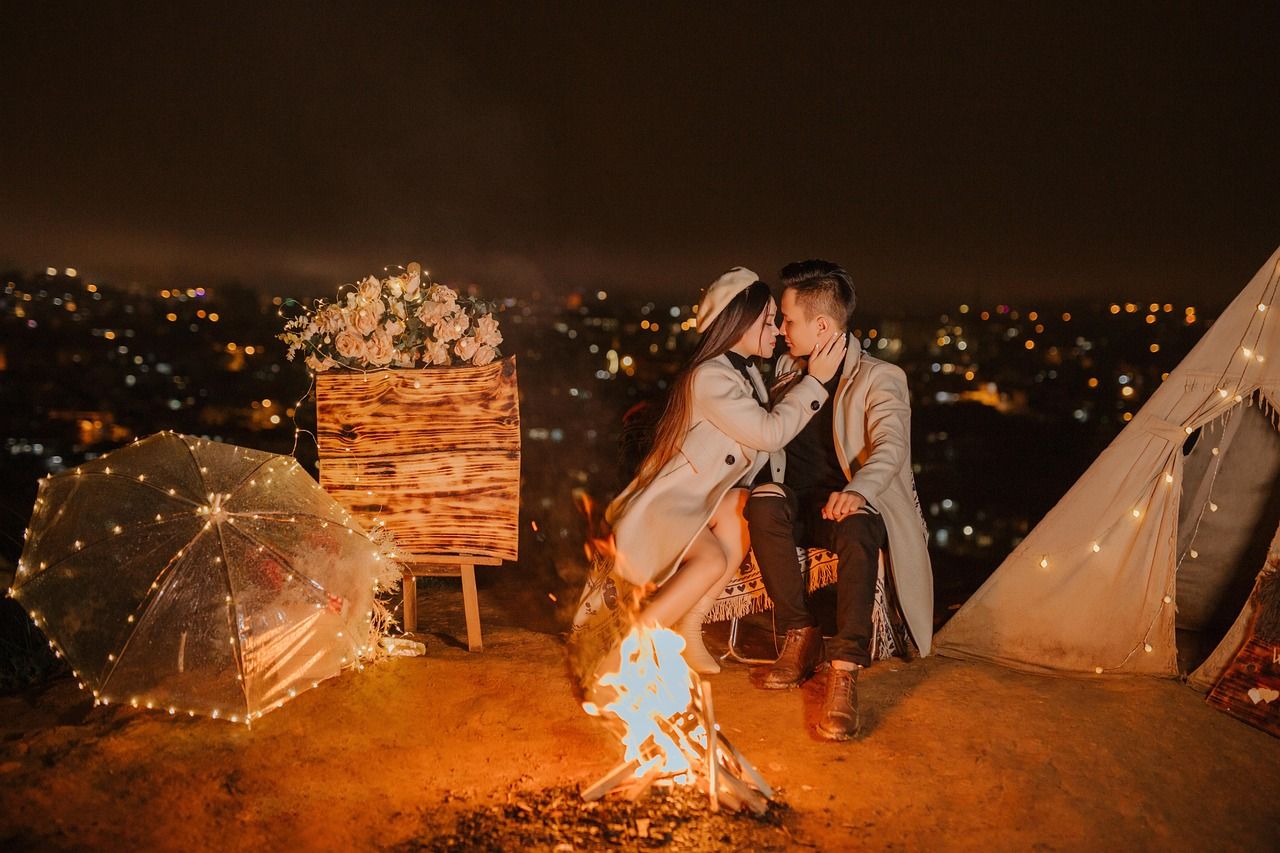 Campfire, camp, wedding couple, nature inspired elopement, Pennsylvania, near pittsburgh pa. wedding film, wedding photographer.
