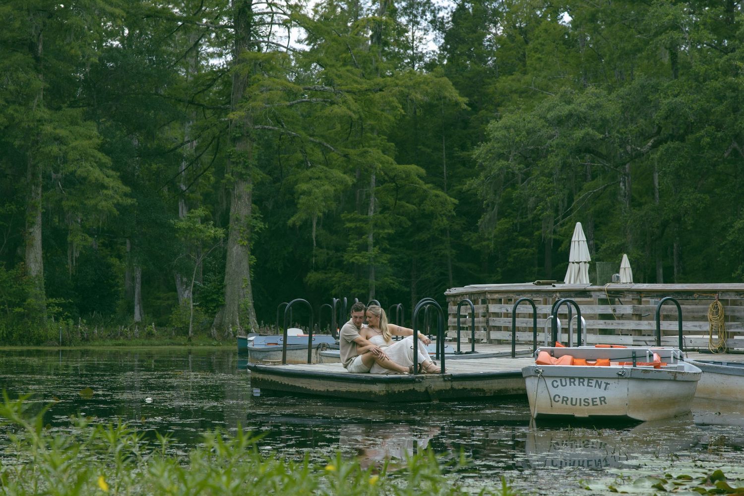 nc sc cypress gardens couples photoshoot engagement session boats lake romantic moody