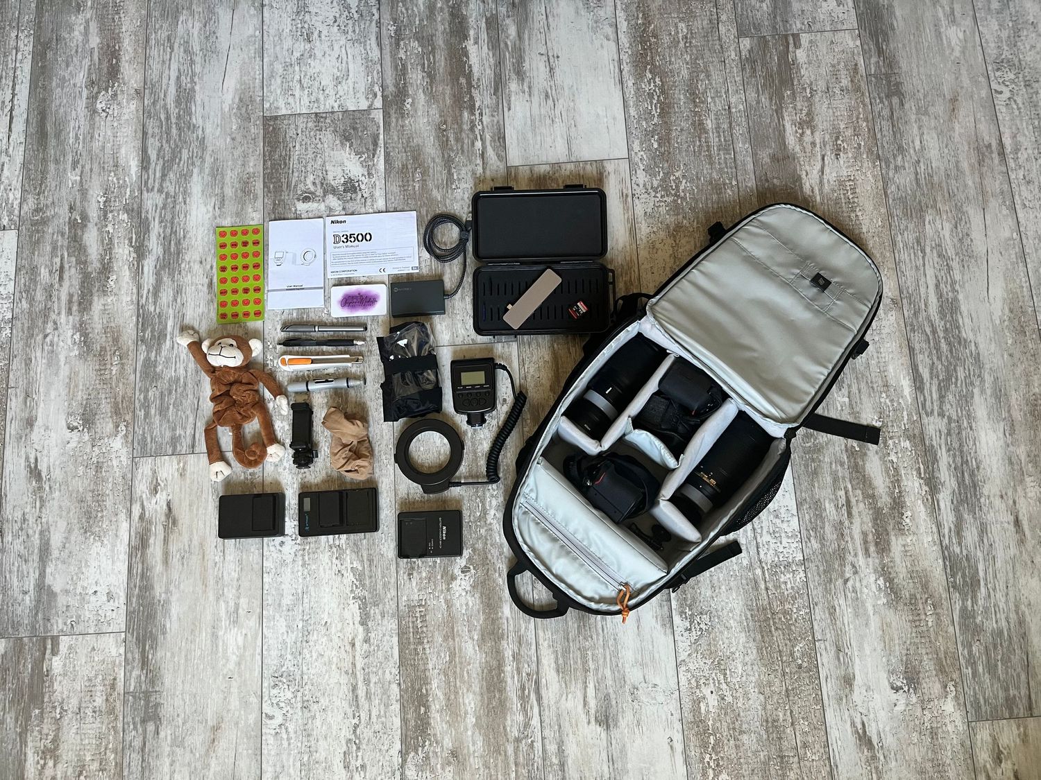 Inside a photographer's camera bag
