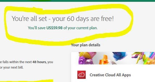 Adobe Creative Cloud promotional banner highlighting 60 day free trial offer.