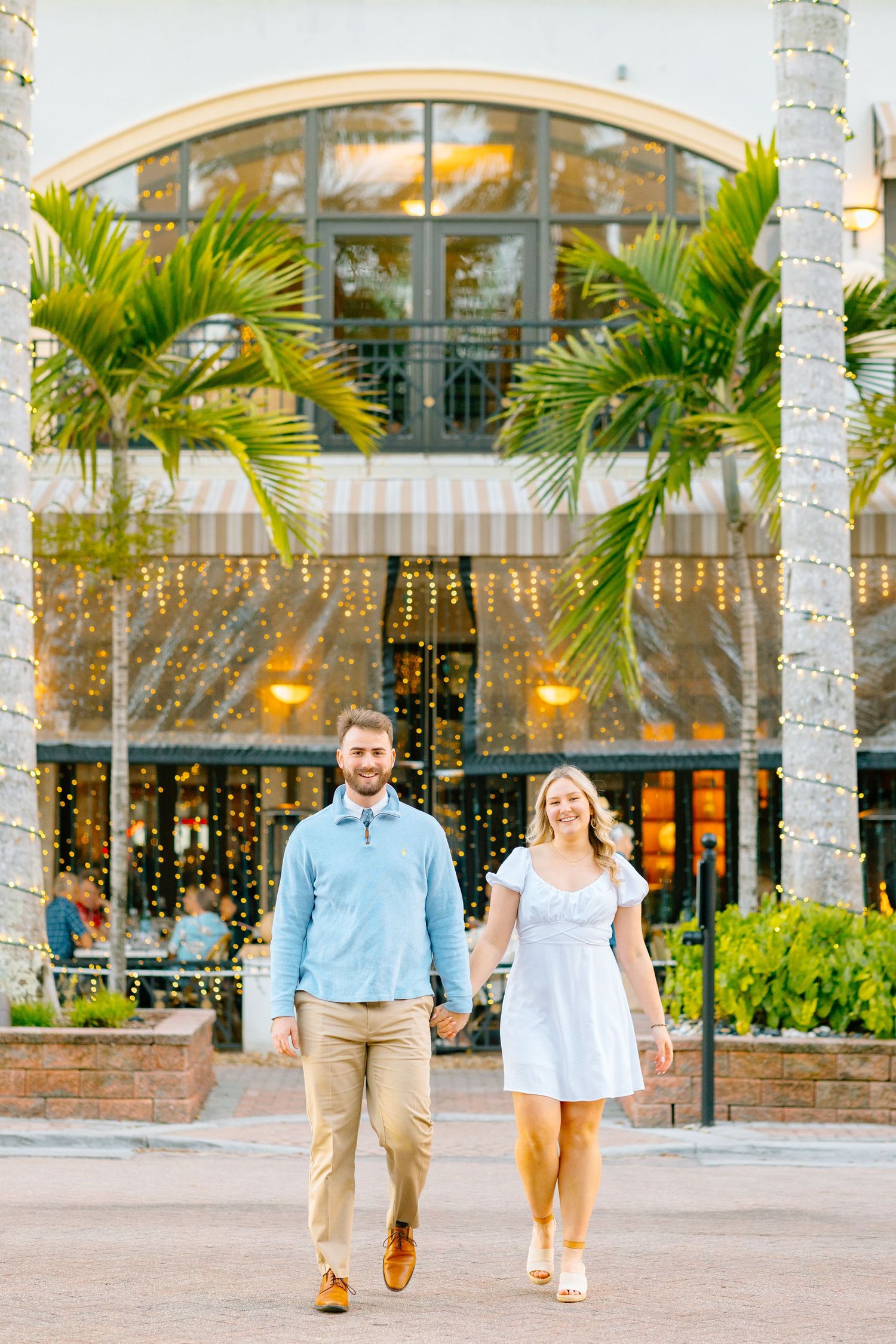 Couple walking downtown