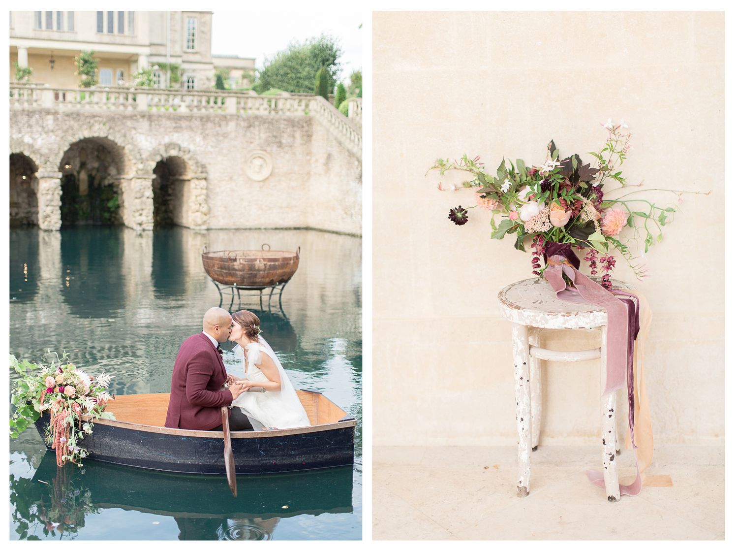 Hayley Elizabeth Photography Euridge Manor Cotswolds Wiltshire Wedding photographer bride and groom in boat