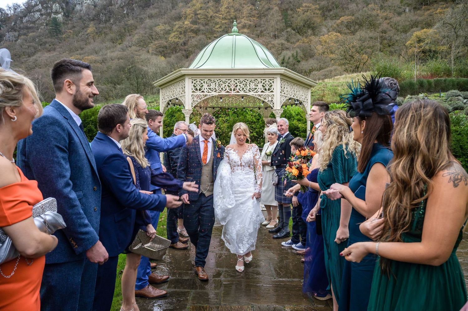 Confetti exit after wedding ceremony at Lodore Falls Hotel