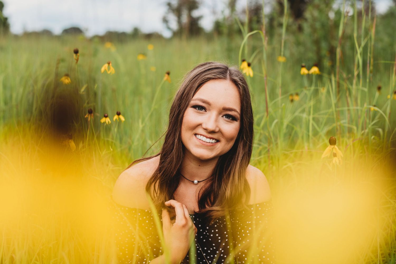 Summer meadow photography with golden wildflowers creating natural bokeh effects.