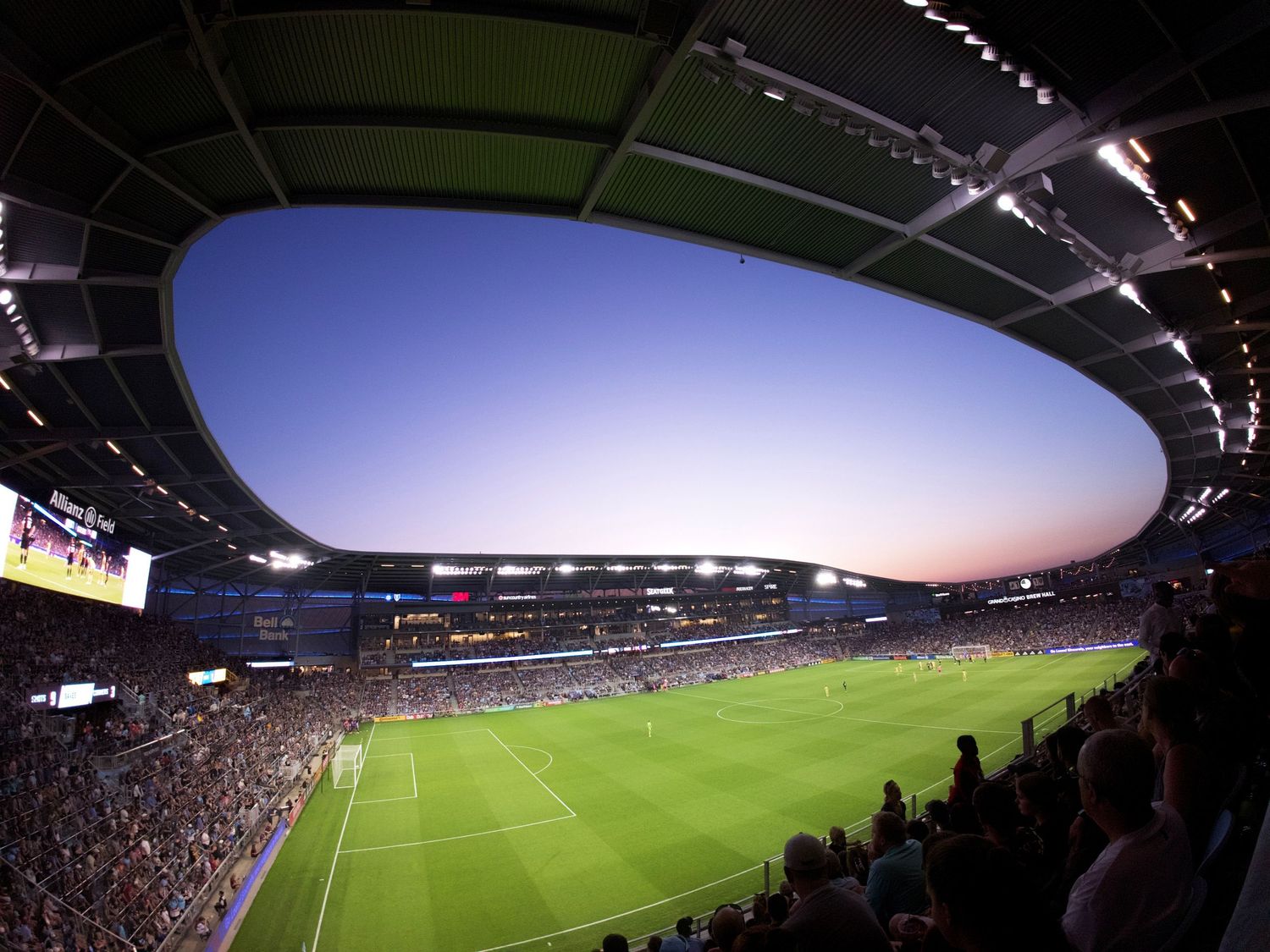 super wide angle shot of Allianz field at sunset