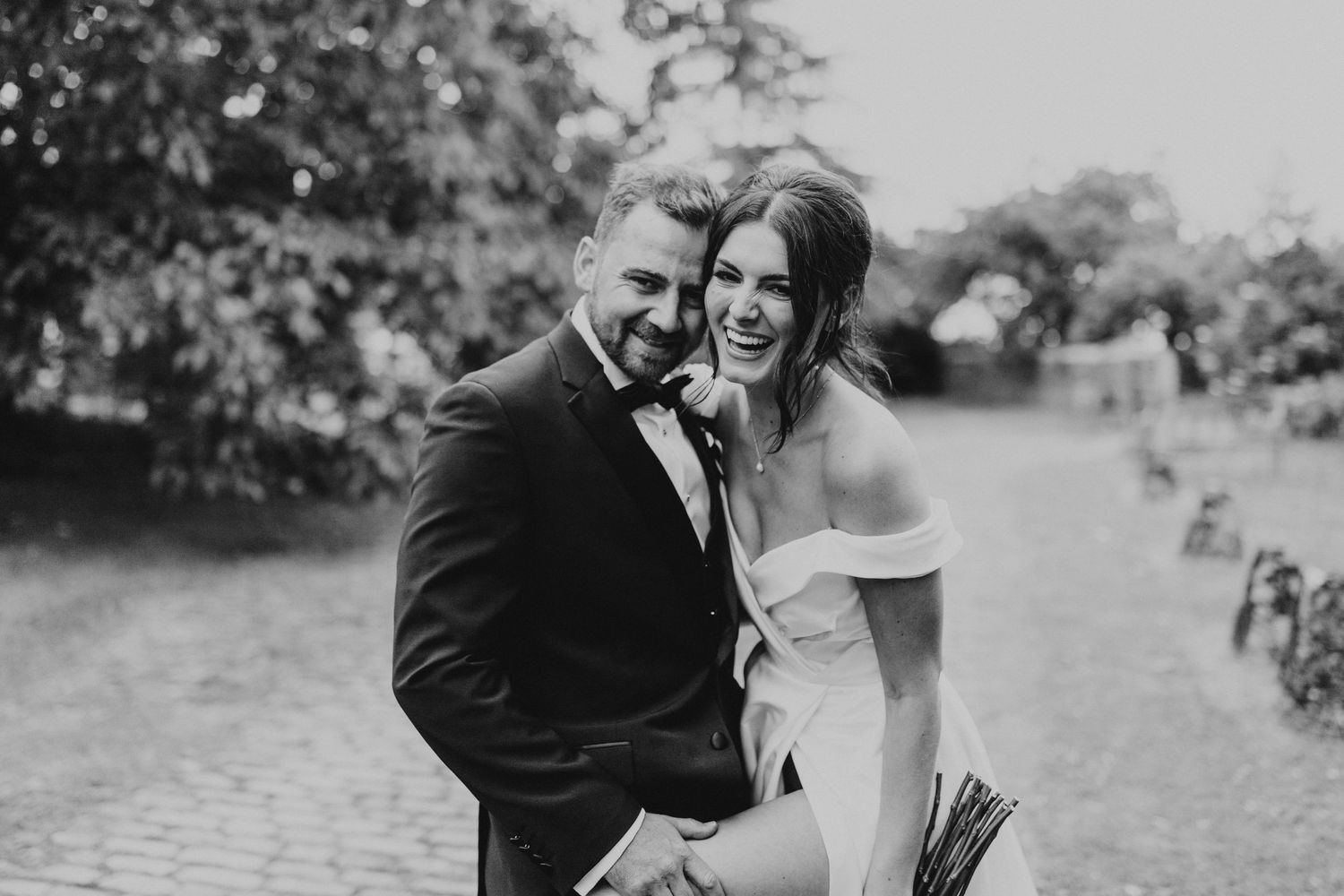 Bride and groom portraits at their marquee wedding in Wiltshire