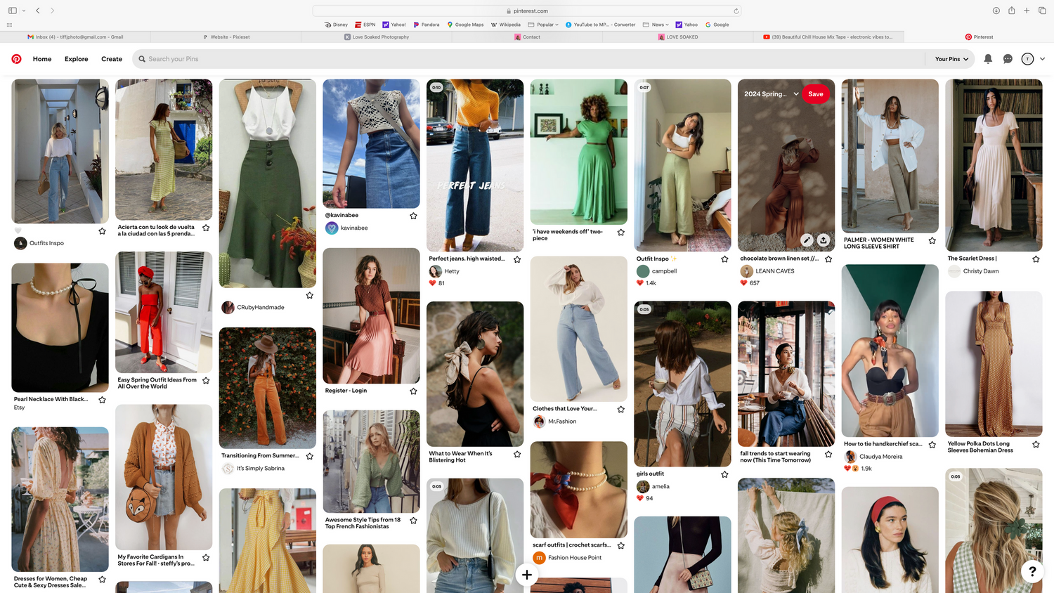 A mood board collection of fashion outfit photos showing various casual and dressy styles.