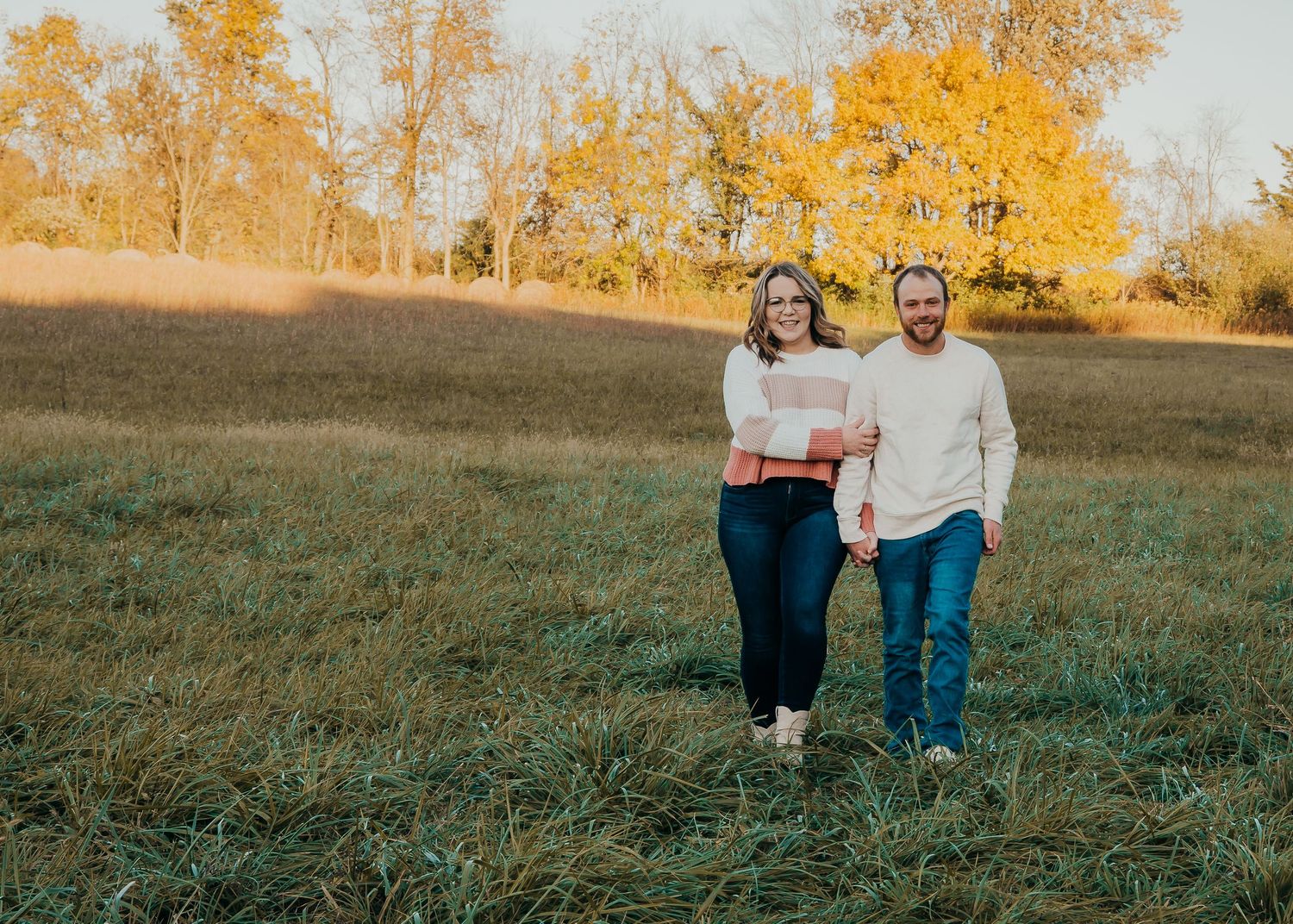 Couple walking towards camera