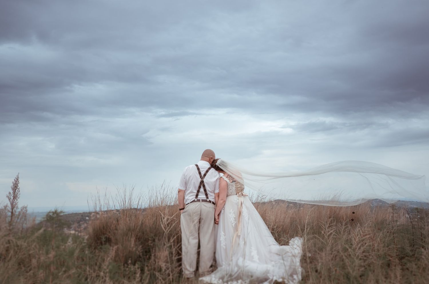 View of Krugersdorp with bride and groom