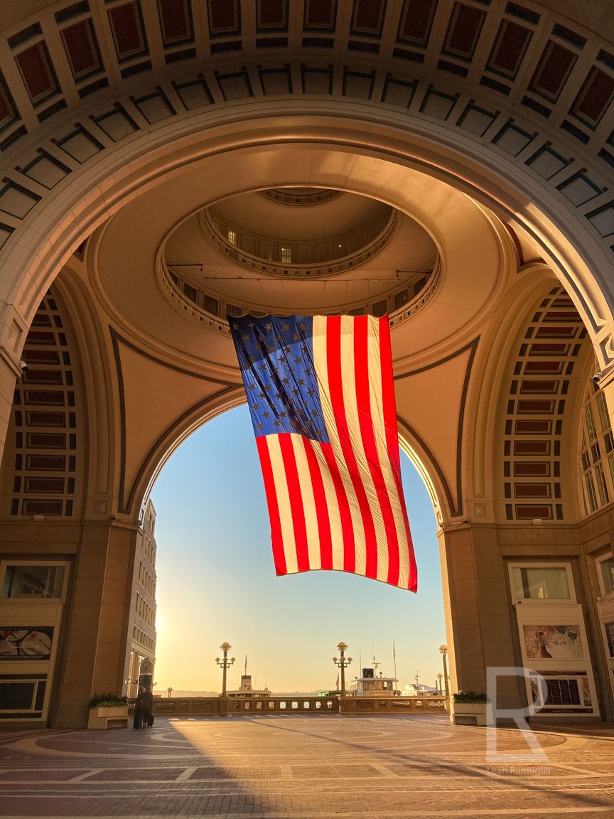 Leah Ramuglia Photography sunrise on the American Flag Boston Harbor Hotel Leah Ramuglia photography