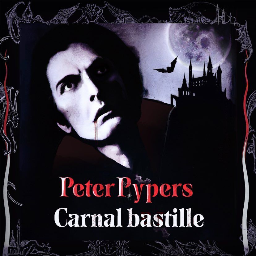 Gothic horror album cover featuring dark castle and bats against full moon.