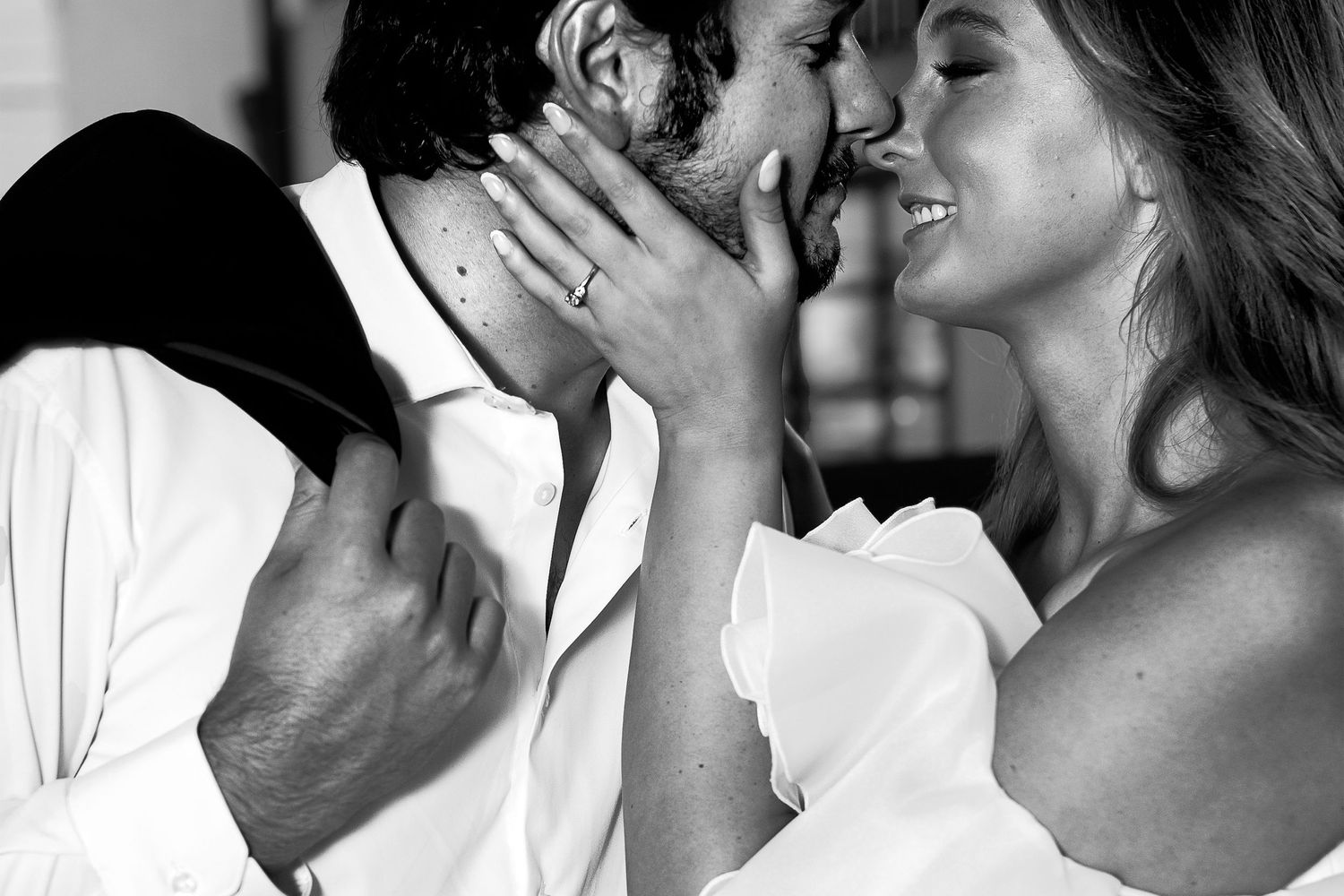 The Historic Pearl San Antonio black and white portrait of engaged couple