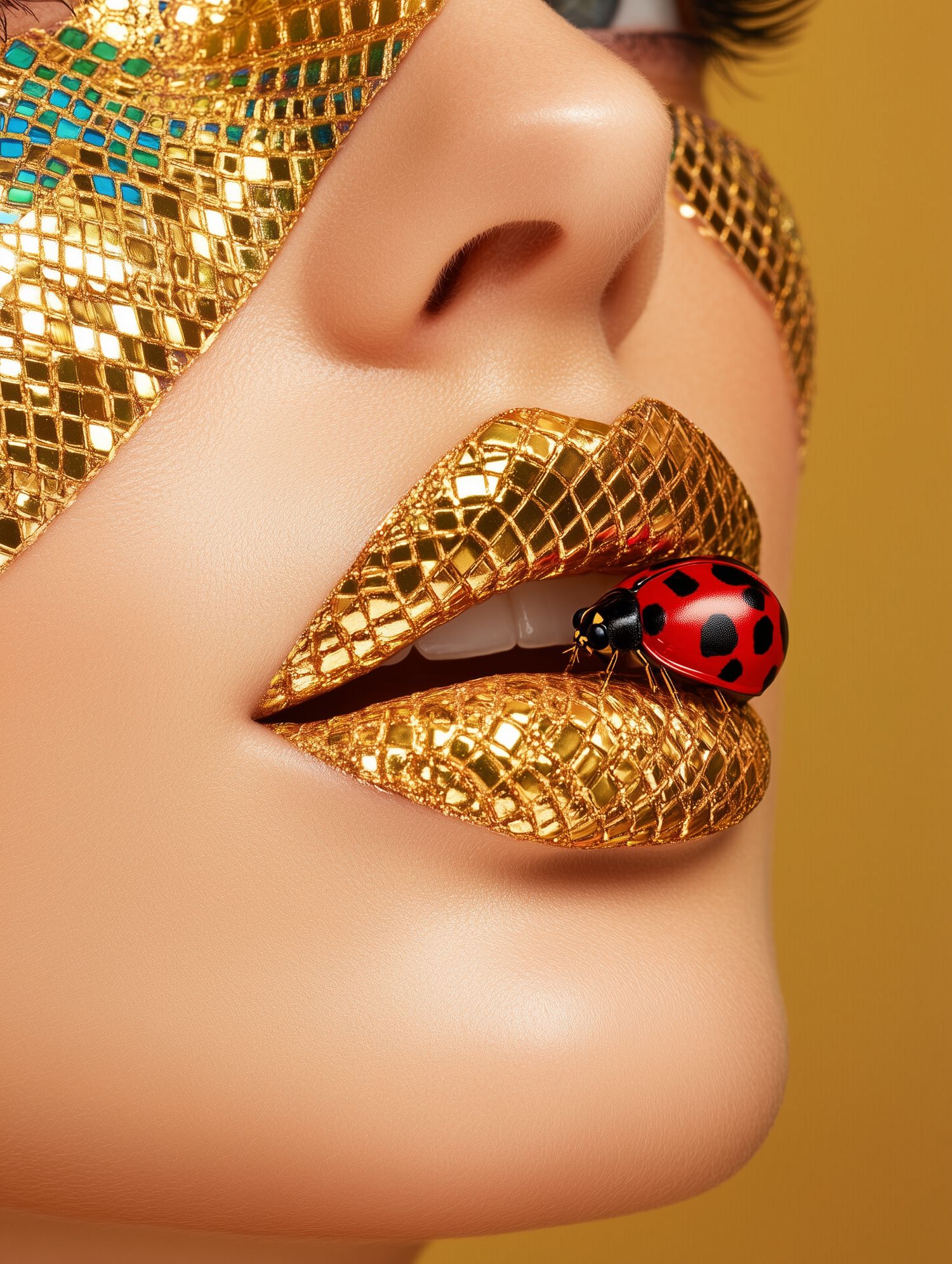 golden lips with ladybug