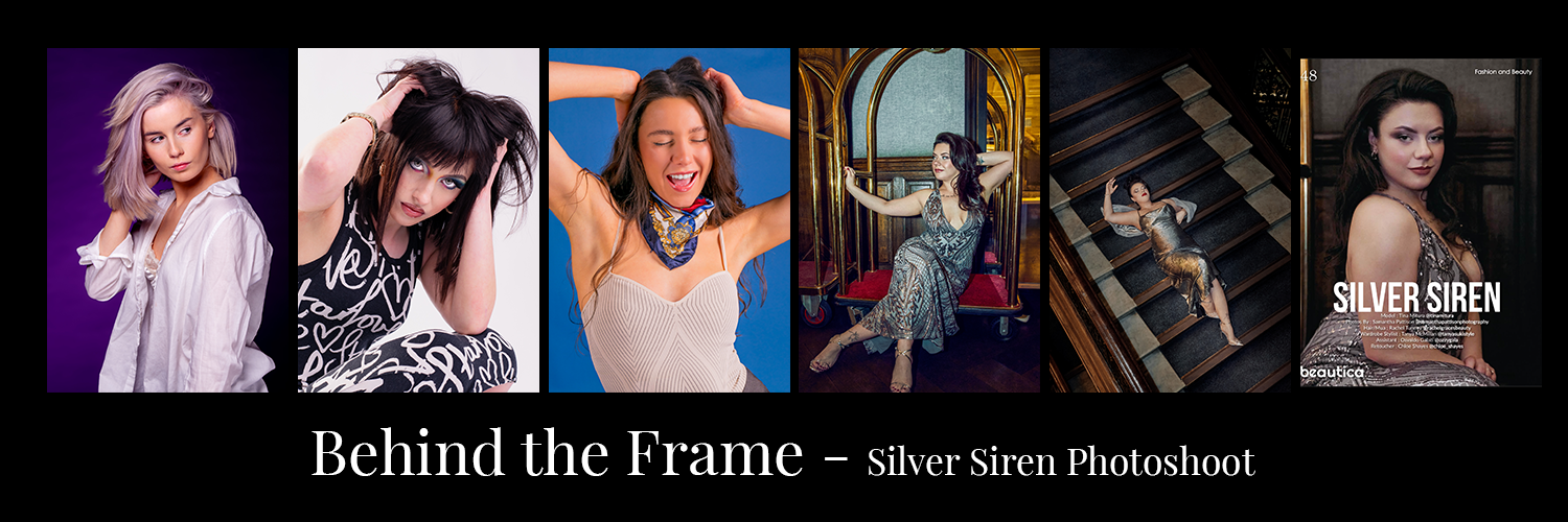 A collage of five women in artistic poses for the Silver Siren photoshoot, showcasing dramatic lighting and fashion photography.