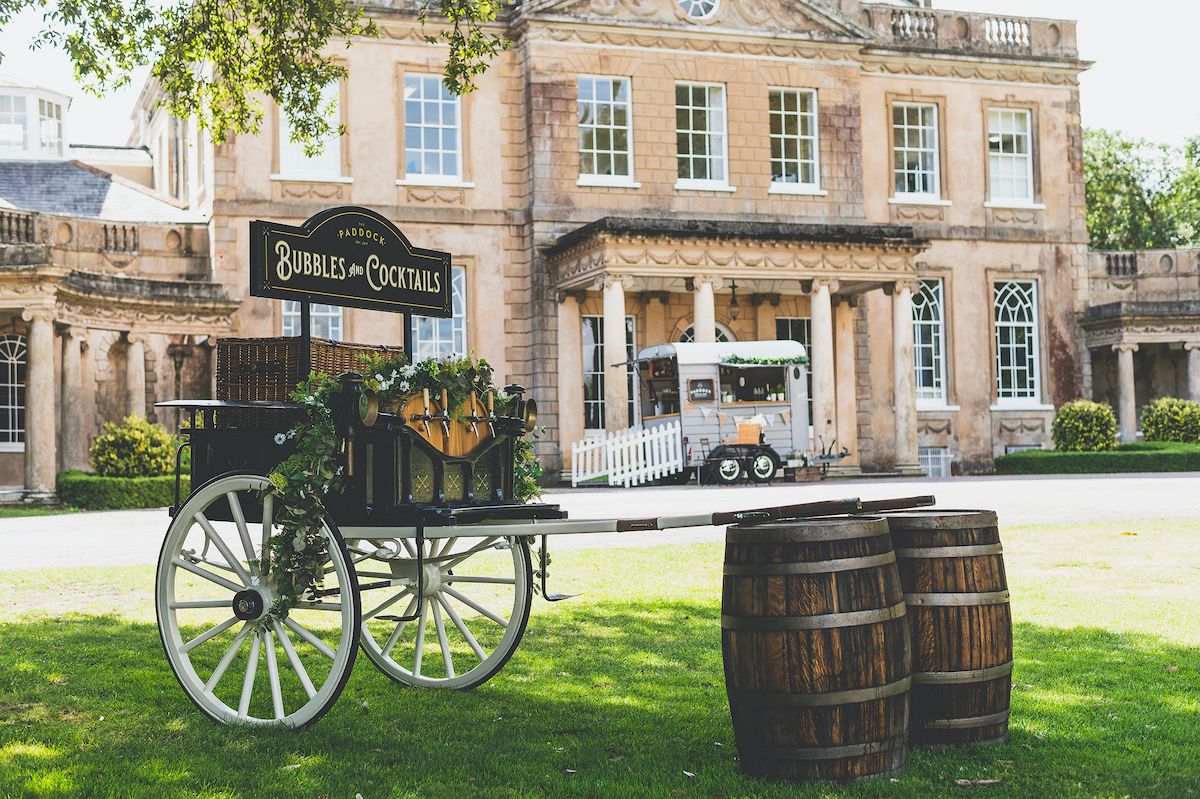 Wedding drinks cart on the lawn of Upton Country Park