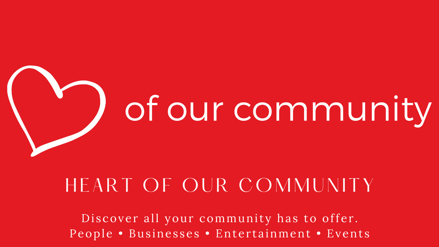 Red banner with white heart logo and text promoting Heart of Our Community local directory.