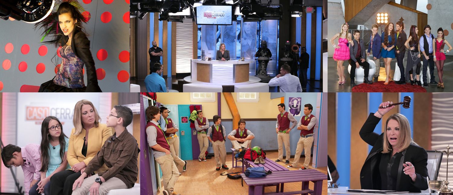 A collage of behind-the-scenes images from Nickelodeon's hit teen series Grachi and Telemundo's #1 hit show Caso Cerrado shot by Pati Laylle